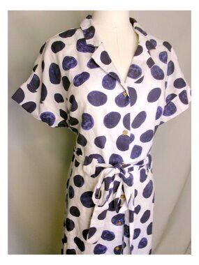 Charlies Polka Dot Shirt Dress Navy White Button Front Tie Waist XL